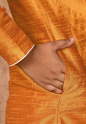 Solid Color Dupion Silk Kurta Set in Mustard
