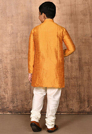 Solid Color Dupion Silk Kurta Set in Mustard