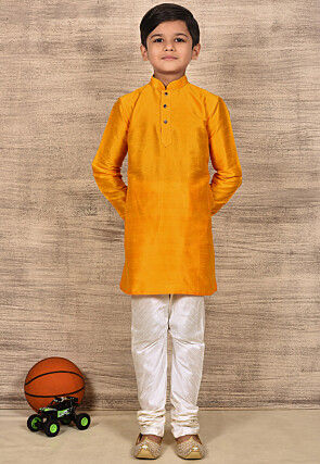Solid Color Dupion Silk Kurta Set in Mustard