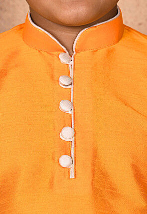 Solid Color Dupion Silk Kurta Set in Mustard