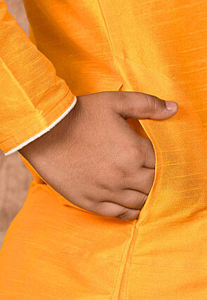 Solid Color Dupion Silk Kurta Set in Mustard