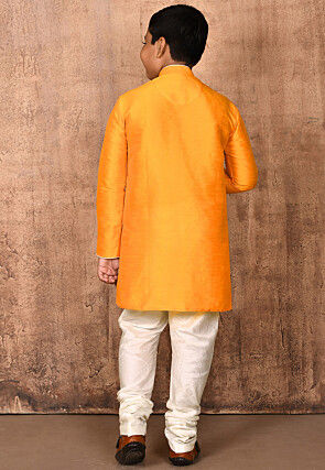 Solid Color Dupion Silk Kurta Set in Mustard