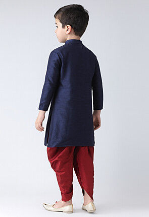 Solid Color Dupion Silk Kurta Set in Navy Blue