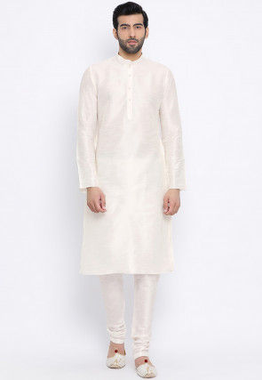 Solid Color Dupion Silk Kurta Set in Off White