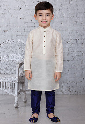 Solid Color Dupion Silk Kurta Set in Off White