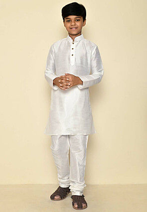 Solid Color Dupion Silk Kurta Set in Off White