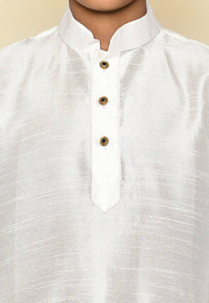 Solid Color Dupion Silk Kurta Set in Off White