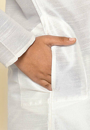 Solid Color Dupion Silk Kurta Set in Off White