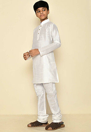 Solid Color Dupion Silk Kurta Set in Off White