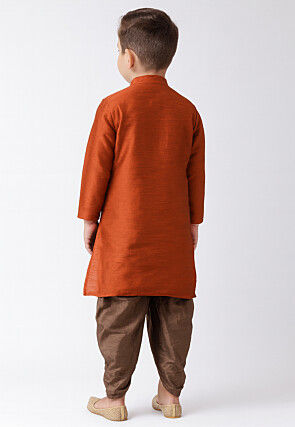 Solid Color Dupion Silk Kurta Set in Orange