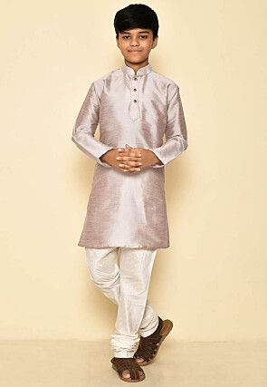 Solid Color Dupion Silk Kurta Set in Pastel Brown