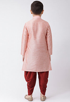 Solid Color Dupion Silk Kurta Set in Peach