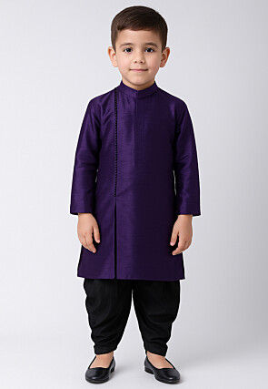 Solid Color Dupion Silk Kurta Set in Purple