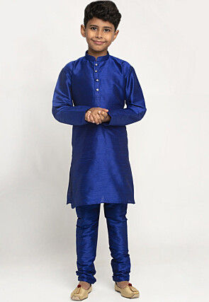 Solid Color Dupion Silk Kurta Set in Royal Blue