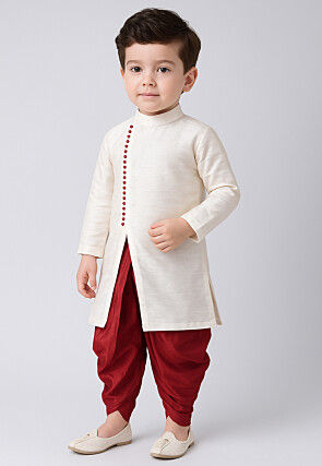 Solid Color Dupion Silk Kurta Set in White