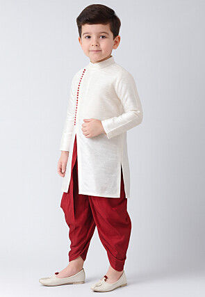 Solid Color Dupion Silk Kurta Set in White