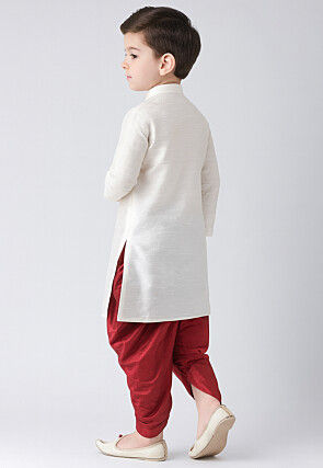 Solid Color Dupion Silk Kurta Set in White