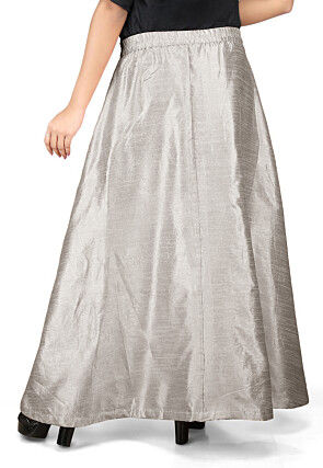 Solid Color Dupion Silk Long Skirt in Grey