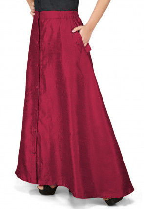 Solid Color Dupion Silk Long Skirt in Magenta