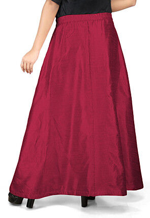 Solid Color Dupion Silk Long Skirt in Magenta