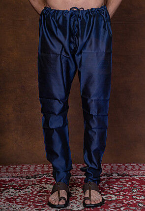 Solid Color Dupion Silk Churidar in Navy Blue