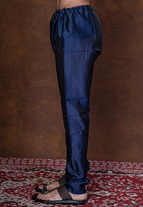 Solid Color Dupion Silk Churidar in Navy Blue