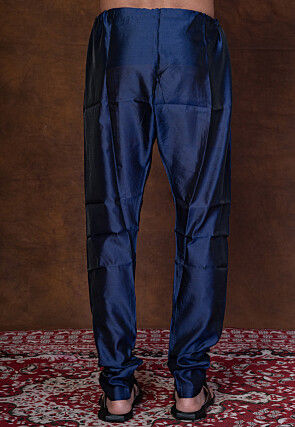 Solid Color Dupion Silk Churidar in Navy Blue