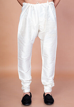 Solid Color Dupion Silk Churidar in Off White