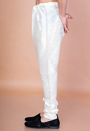 Solid Color Dupion Silk Churidar in Off White