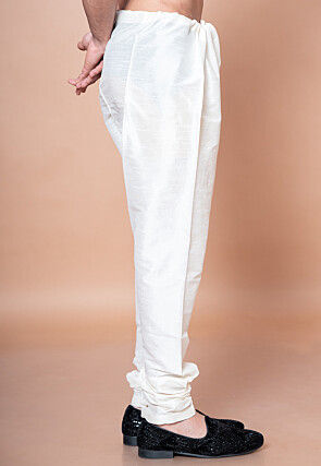 Solid Color Dupion Silk Churidar in Off White