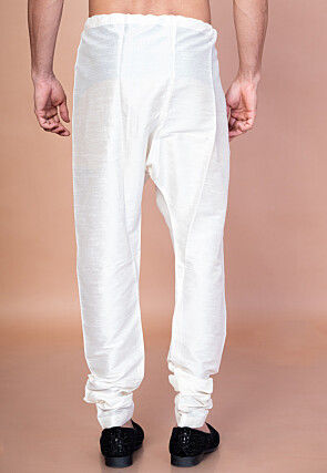 Solid Color Dupion Silk Churidar in Off White