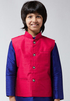 Solid Color Dupion Silk Nehru Jacket in Fuchsia