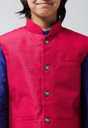 Solid Color Dupion Silk Nehru Jacket in Fuchsia