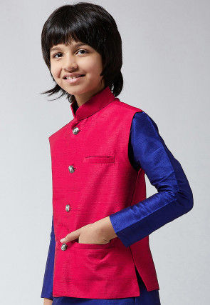 Solid Color Dupion Silk Nehru Jacket in Fuchsia