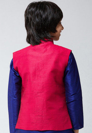 Solid Color Dupion Silk Nehru Jacket in Fuchsia
