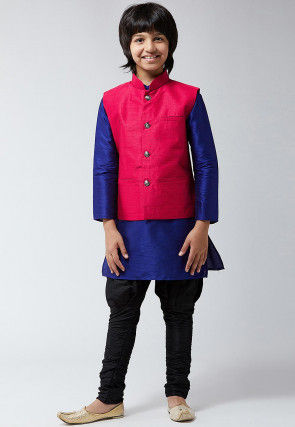 Solid Color Dupion Silk Nehru Jacket in Fuchsia