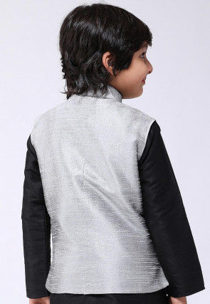 Solid Color Dupion Silk Nehru Jacket in Grey