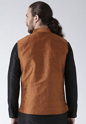 Solid Color Dupion Silk Nehru Jacket in Rust