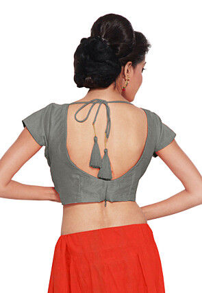 Solid Color Dupion Silk Padded Blouse in Grey