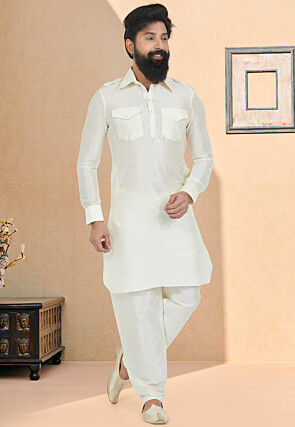 Blue White Linen Pathani Suit Set Designer Couture 187MW03