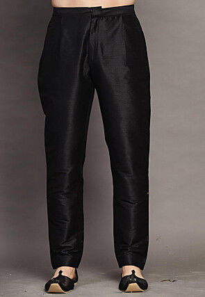 Solid Color Dupion Silk Pajama in Black