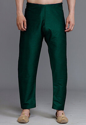 Solid Color Dupion Silk Pajama in Dark Green