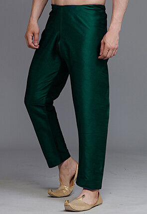 Solid Color Dupion Silk Pajama in Dark Green