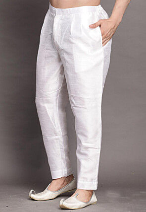 Solid Color Dupion Silk Pajama in Off White
