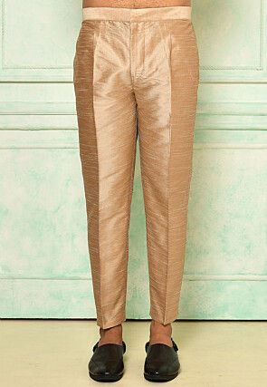 Solid Color Dupion Silk Pant in Beige