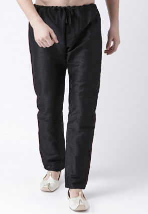 Solid Color Dupion Silk Pant in Black