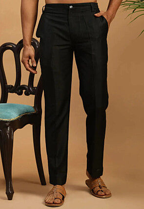 Solid Color Dupion Silk Pant in Black