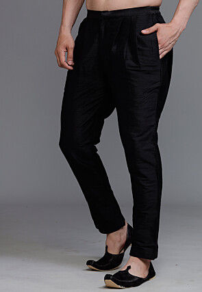 Solid Color Dupion Silk Pant in Black