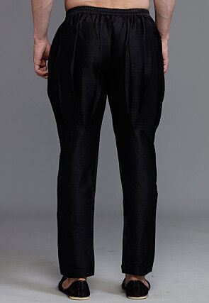 Solid Color Dupion Silk Pant in Black