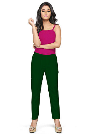 Solid Color Dupion Silk Pant in Dark Green